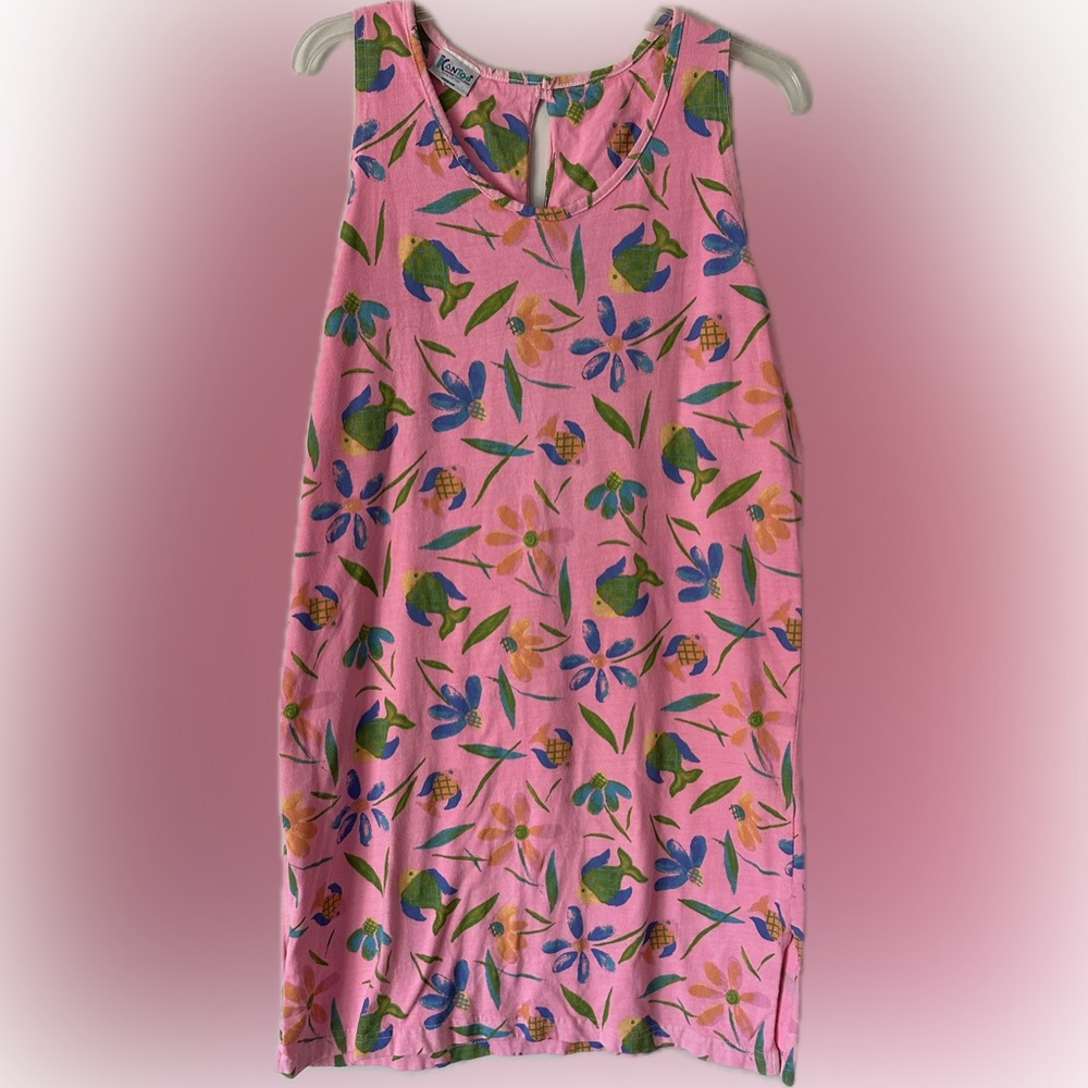 ICanToo Pink Floral and Fish Patterned Sundress - size L